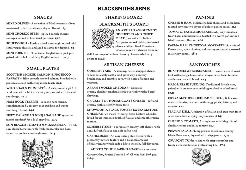 Menu - Blacksmiths Arms